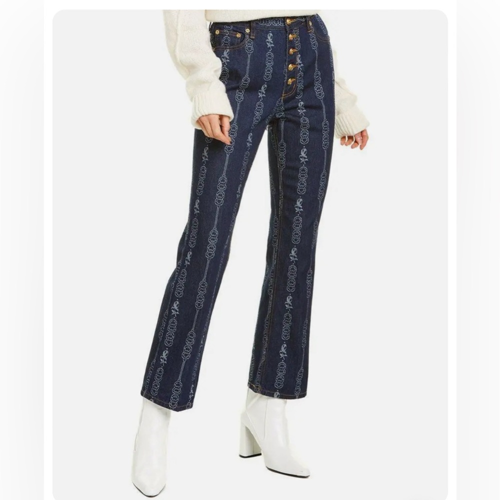 NWT TORY BURCH Gemini Link Bloom Jacquard Denim Pant Jeans Womens Size 28
